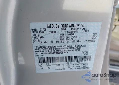 2008 Ford Escape Xlt from USA, damaged, VIN 1FMCU93178KD65748